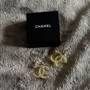 CHANEL Translucent Yellow Logo Earrings